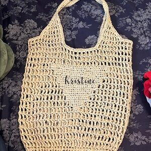 Natural Kristine (can be pulled off) Woven Tote Bag